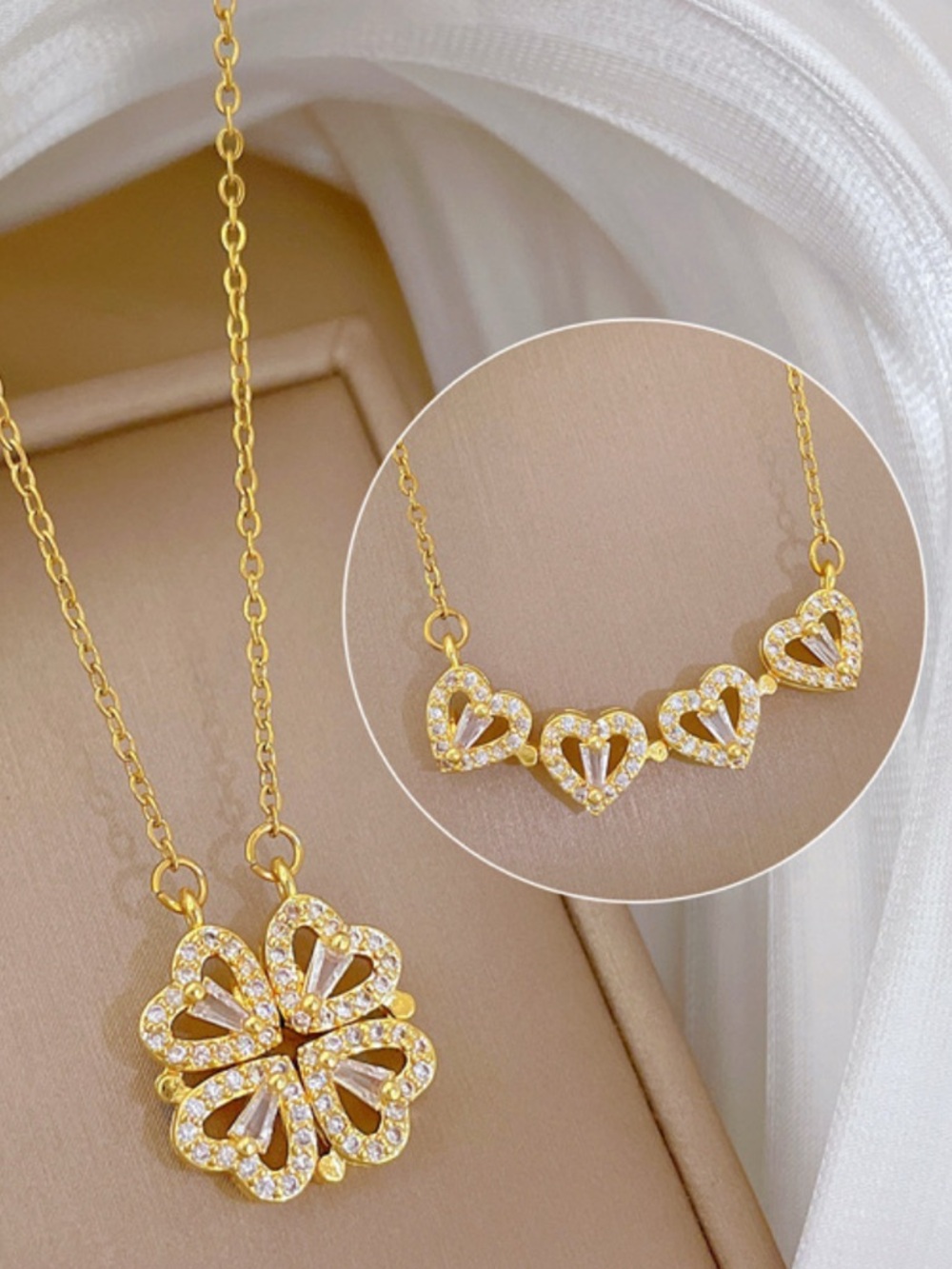 Four Cubic Zirconia Heart Clover Cubic Convertible Necklace-NWT